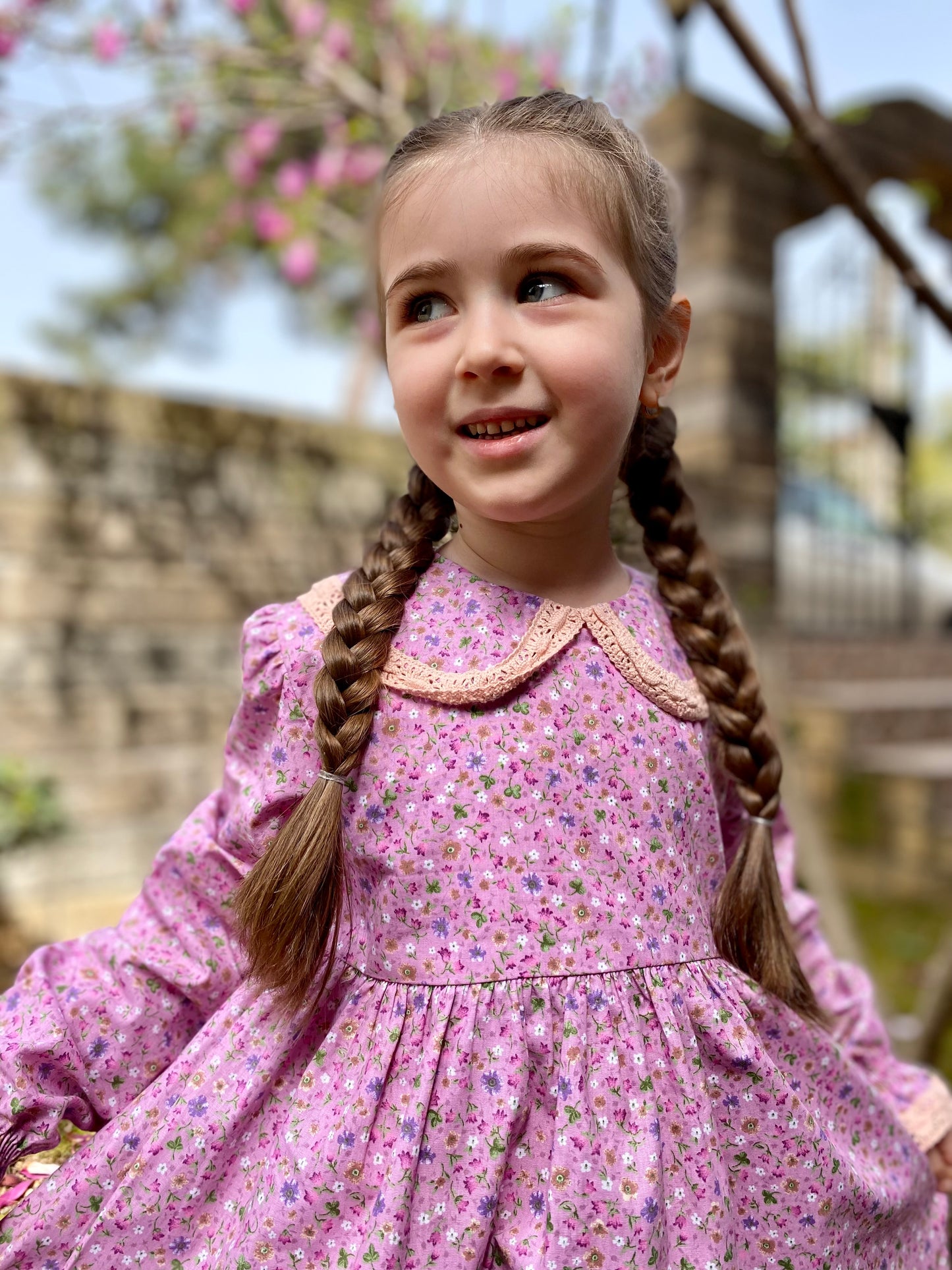 Kız Çocuk Çiçekli Poplin Pamuklu Elbise Fisto Detaylı