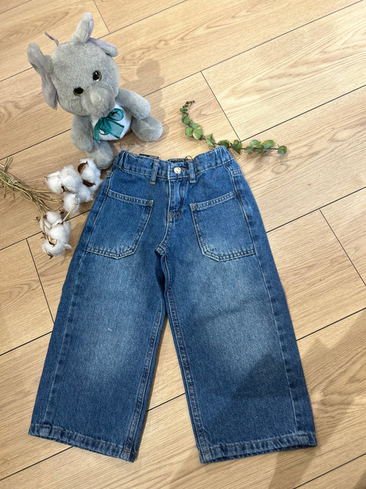 Kız Çocuk Cep Detaylı Beli Lastikli Kot Pantolon