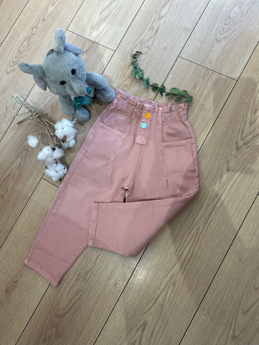Kız Çocuk Cep Detaylı Beli Lastikli Yumuşak kumaşlı Pantolon