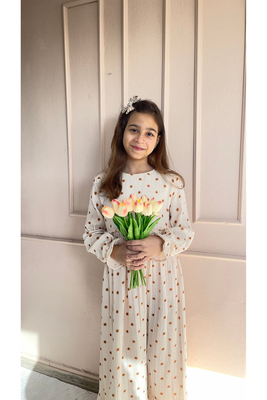 Sunflower Muslin Girl Child Dress Full Length - Intermediate Length Option 4-5 Years Old to 12-13 Years Old Modest Child Dress